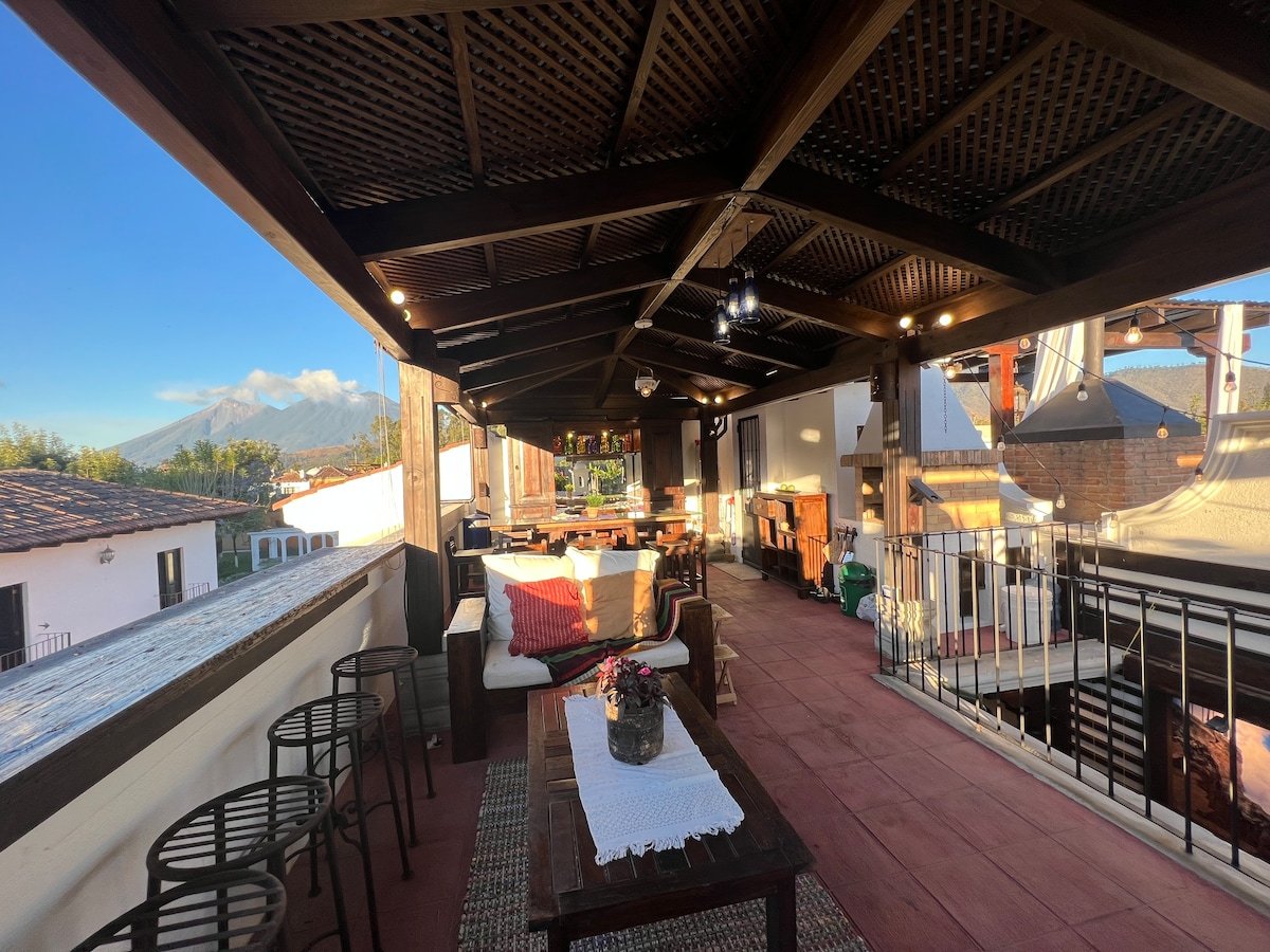Rooftop with volcano view
